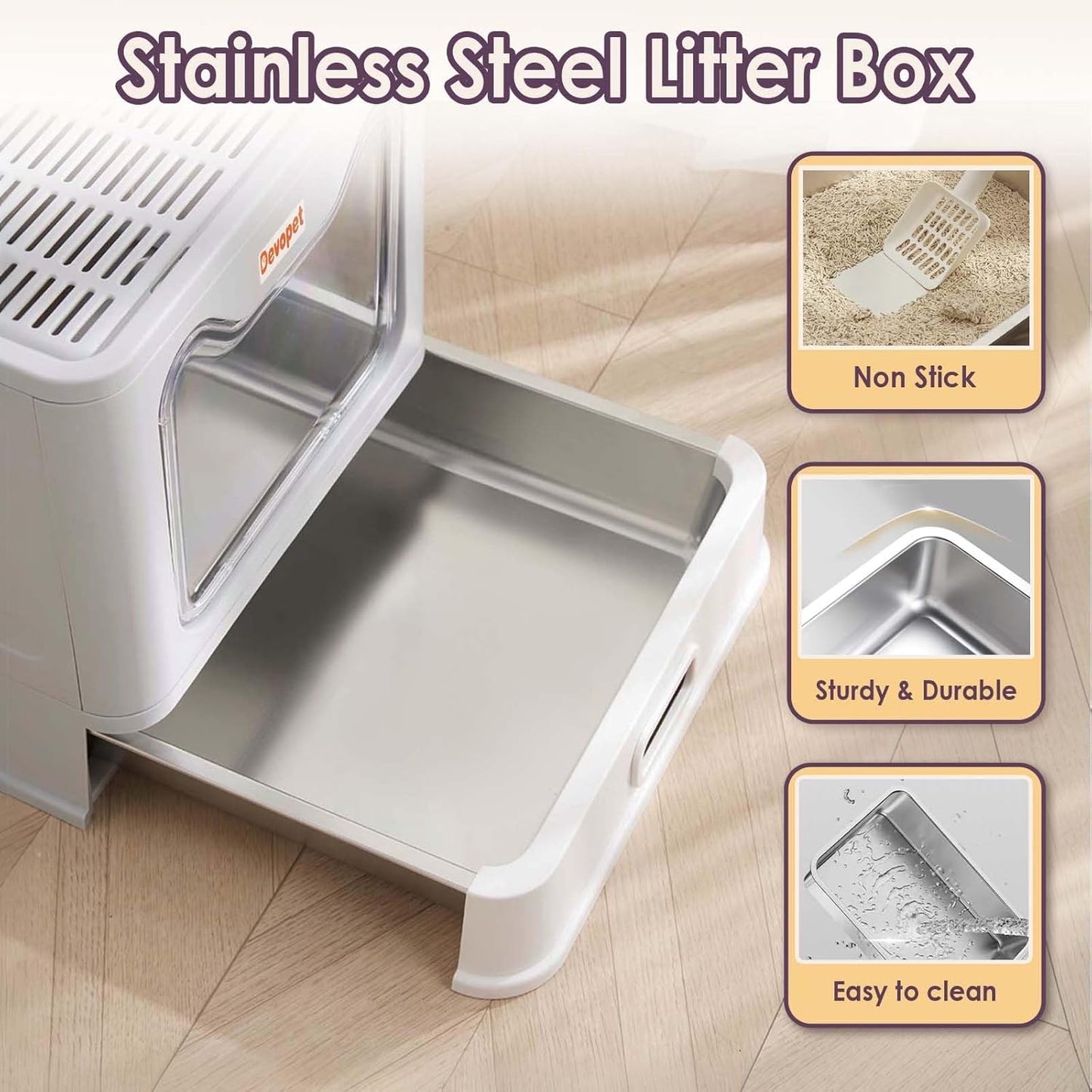 ElitePaw™ Stainless Steel Covered Cat Litter Box